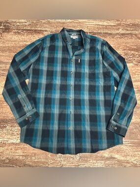Carhartt EUC Men’s Blue Teal Plaid Button-Down Work Relaxed Fit Shirt Tall Large